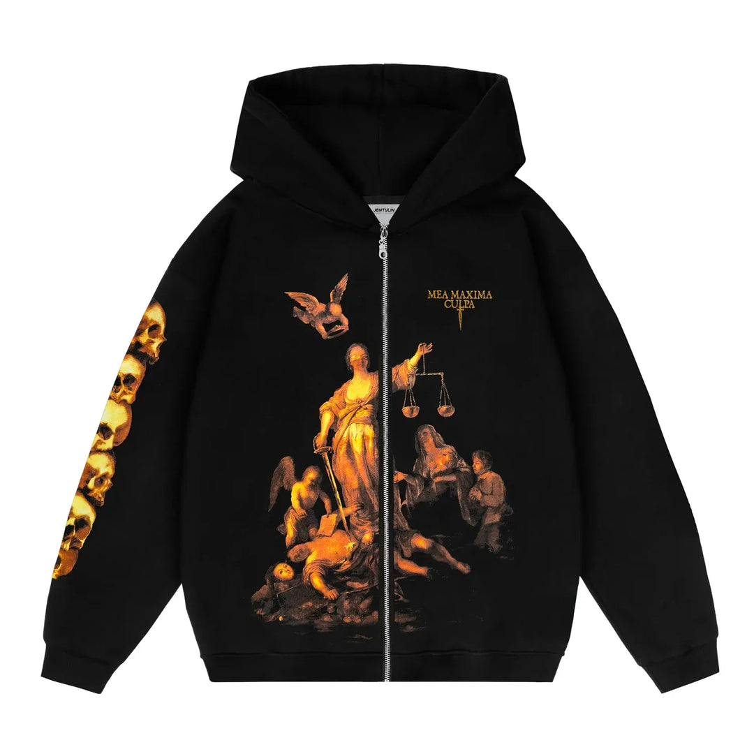 Sanctimonial Justice Graphic Hoodie – Unisex Zip-Up Pullover