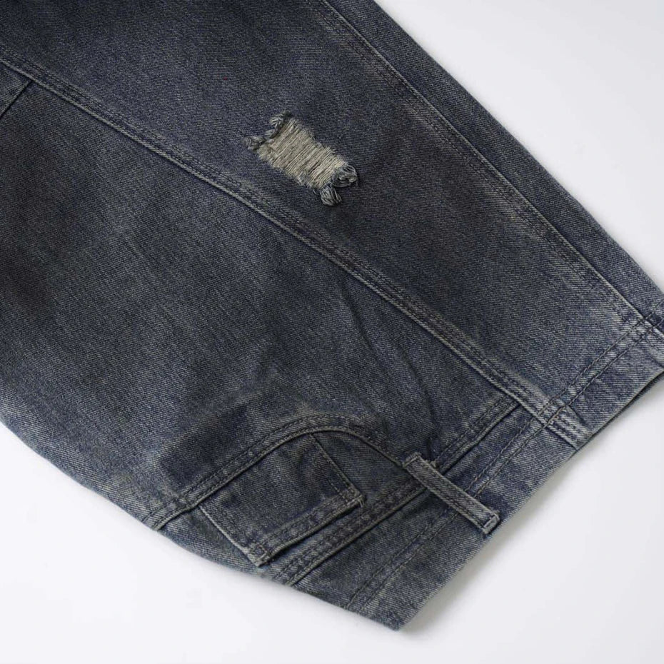 Distressed Denim Jeans – Unisex Wide Leg Barrel Fit