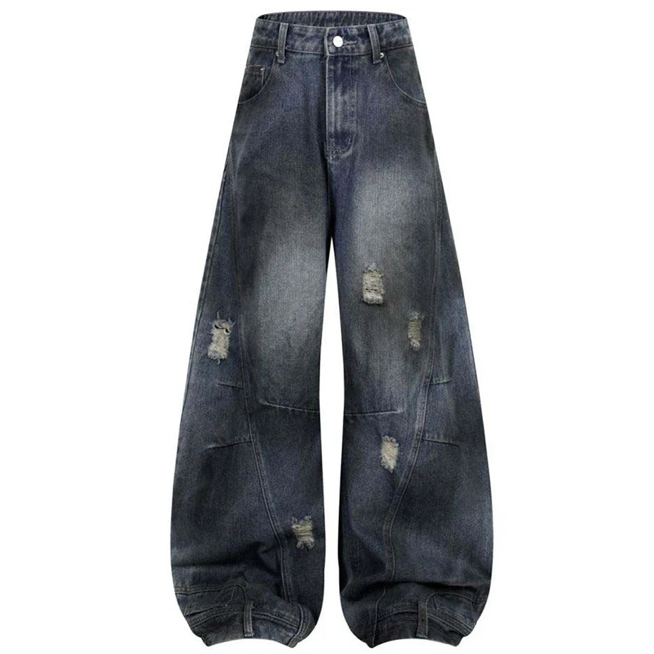 Distressed Denim Jeans – Unisex Wide Leg Barrel Fit