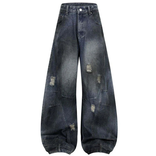 Distressed Denim Jeans – Unisex Wide Leg Barrel Fit