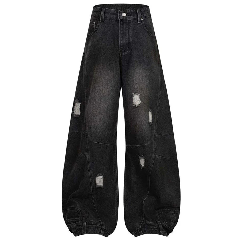 Distressed Denim Jeans – Unisex Wide Leg Barrel Fit