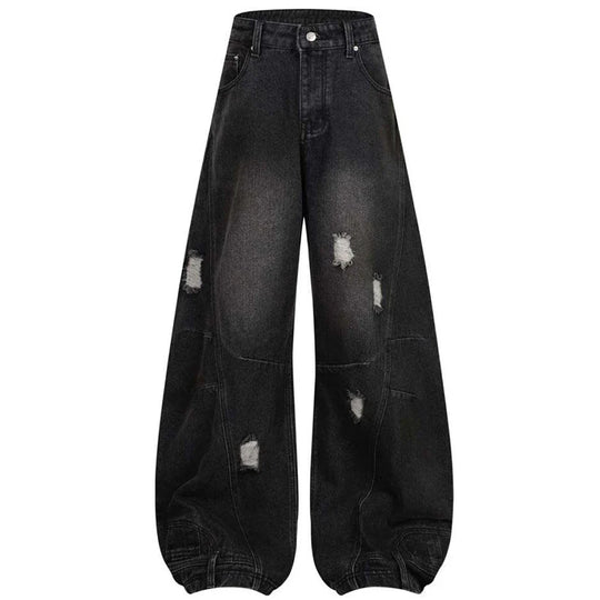 Distressed Denim Jeans – Unisex Wide Leg Barrel Fit
