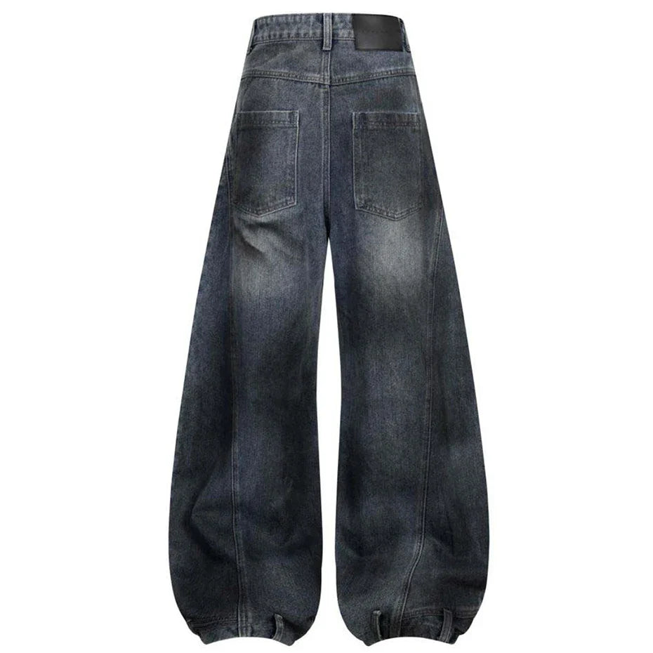 Distressed Denim Jeans – Unisex Wide Leg Barrel Fit