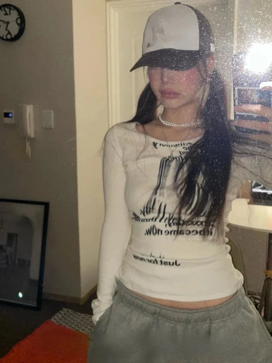 Graphic Long Sleeve Top – Women's Fitted Statement Top