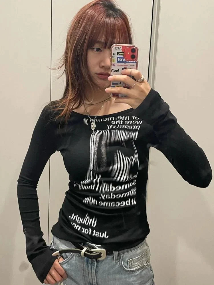 Graphic Long Sleeve Top – Women's Fitted Statement Top