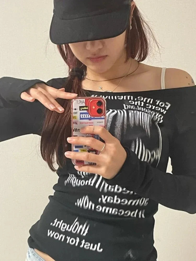 Graphic Long Sleeve Top – Women's Fitted Statement Top