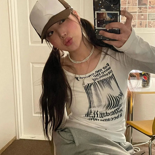 Graphic Long Sleeve Top – Women's Fitted Statement Top