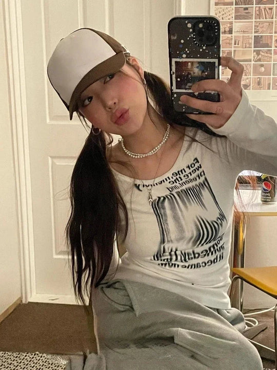 Graphic Long Sleeve Top – Women's Fitted Statement Top