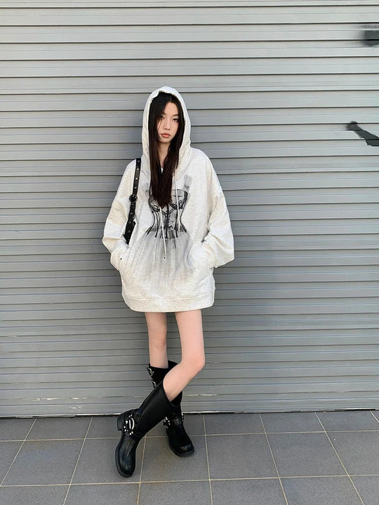Corset Graphic Hoodie Dress – Women's Oversized Longline