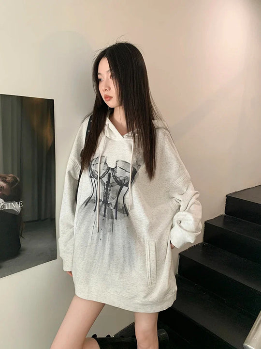 Corset Graphic Hoodie Dress – Women's Oversized Longline