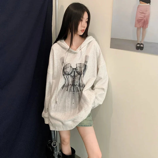 Corset Graphic Hoodie Dress – Women's Oversized Longline