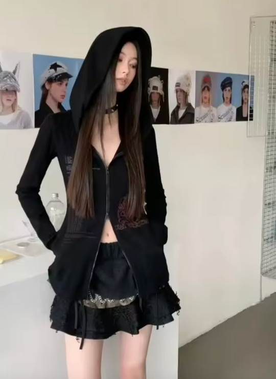 Graphic Zip-Up Hoodie – Women's Cropped Fitted Fit
