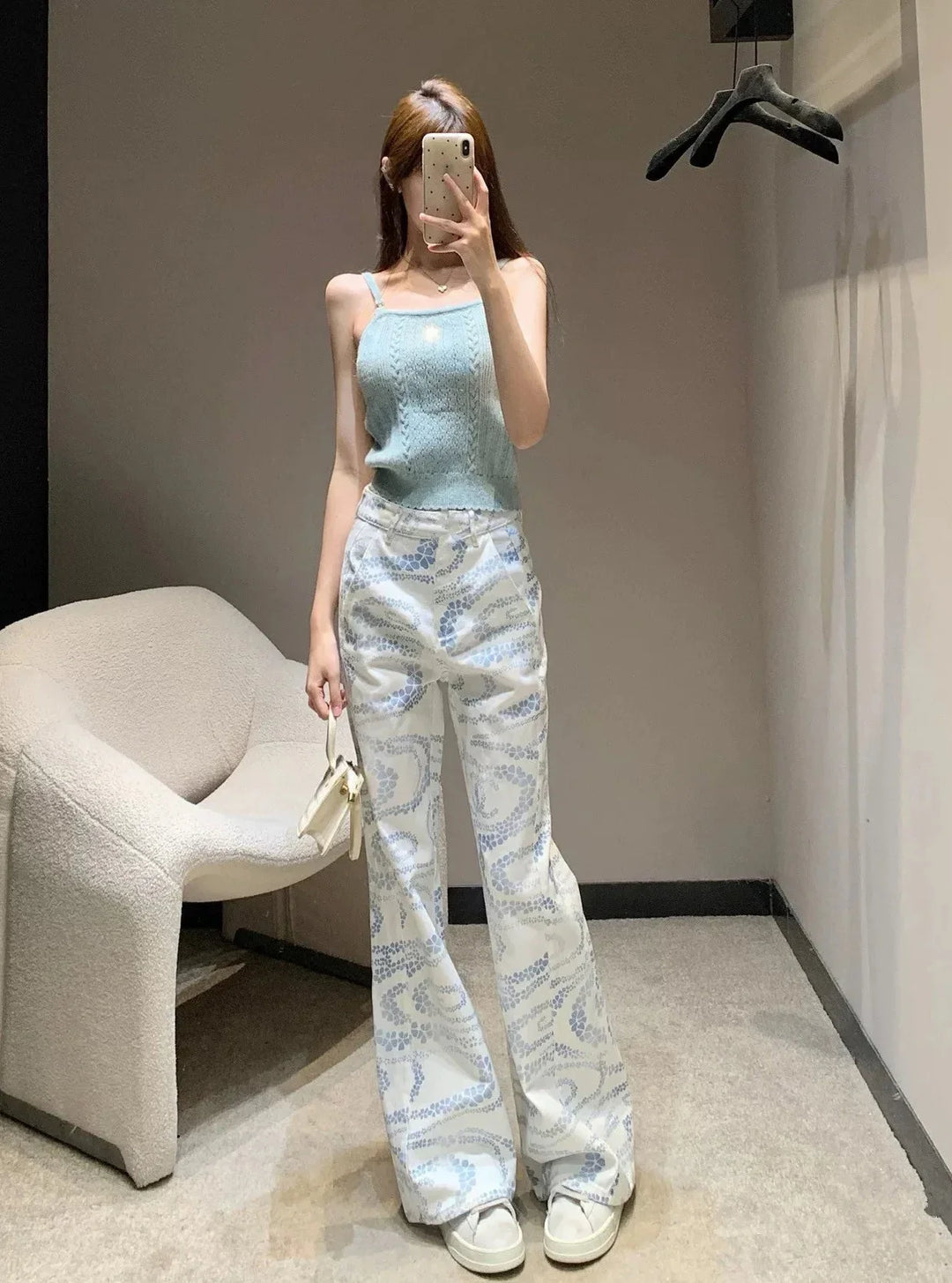 Floral Print Jeans – Women's High-Waist Straight Leg Denim