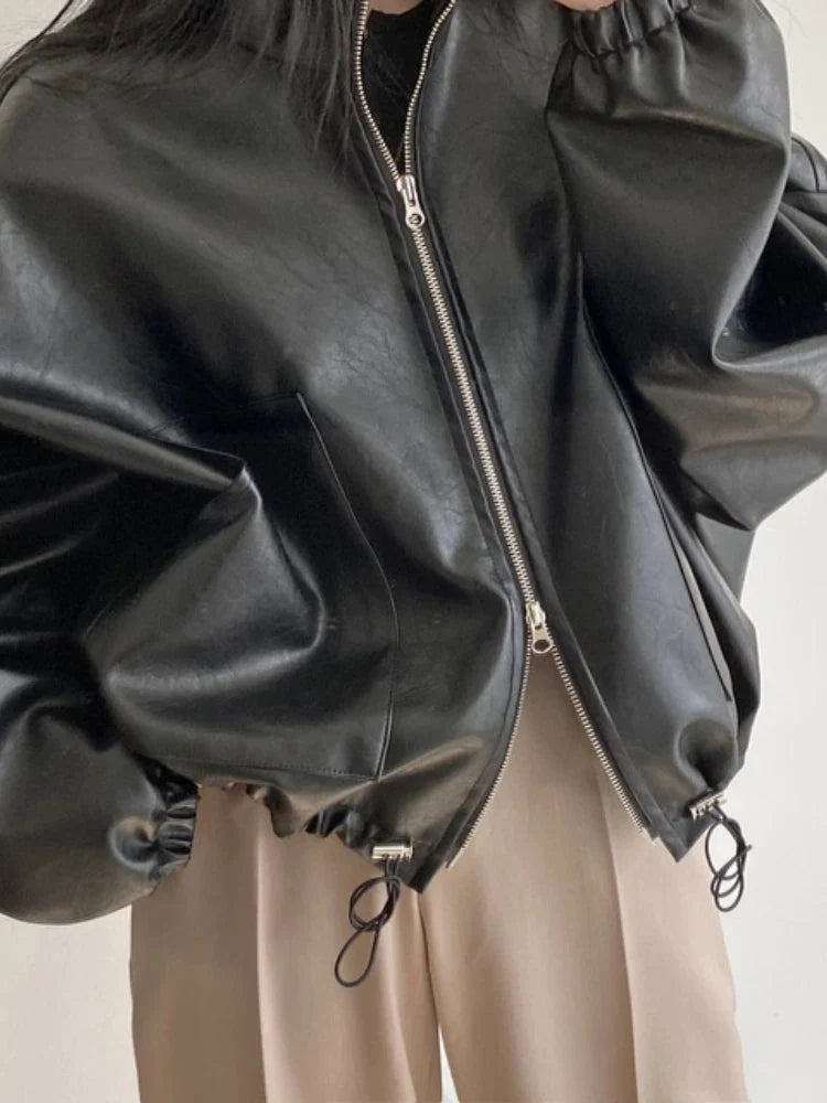 Baggy Leather Jacket – Women's Oversized Relaxed Coat