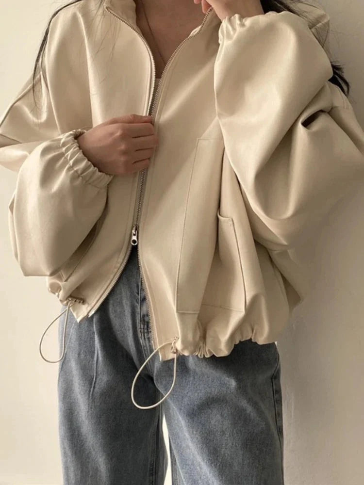 Baggy Leather Jacket – Women's Oversized Relaxed Coat