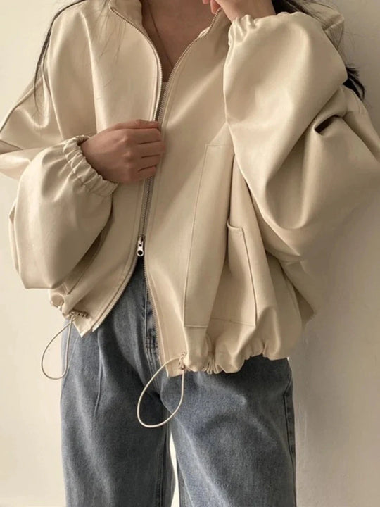 Baggy Leather Jacket – Women's Oversized Relaxed Coat