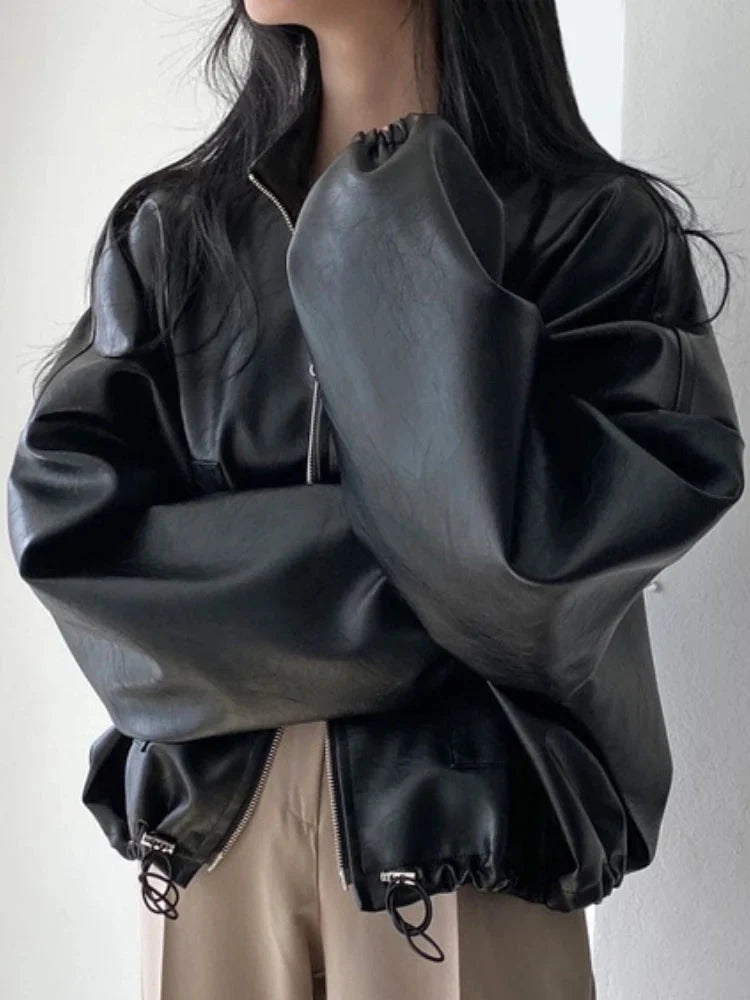 Baggy Leather Jacket – Women's Oversized Relaxed Coat