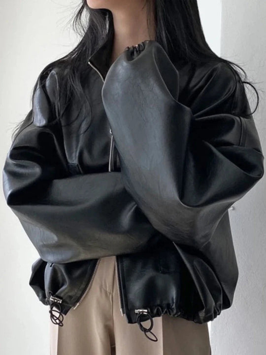 Baggy Leather Jacket – Women's Oversized Relaxed Coat