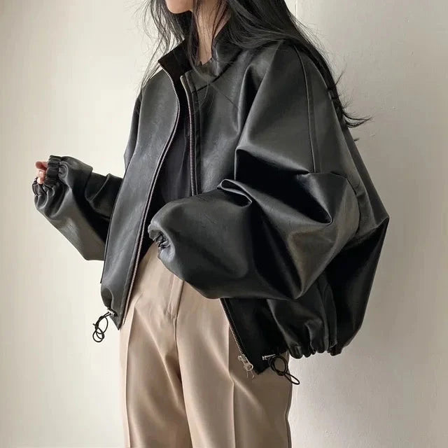 Baggy Leather Jacket – Women's Oversized Relaxed Coat