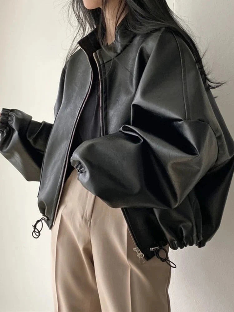 Baggy Leather Jacket – Women's Oversized Relaxed Coat