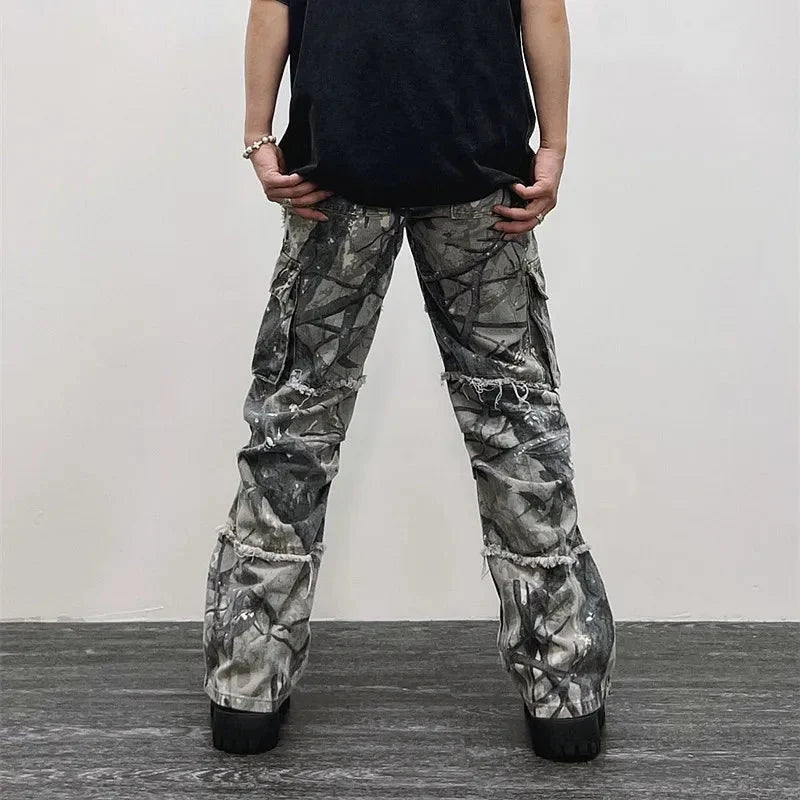 Camo Cargo Jeans – Men's Baggy Wide-Leg Denim Utility Pants