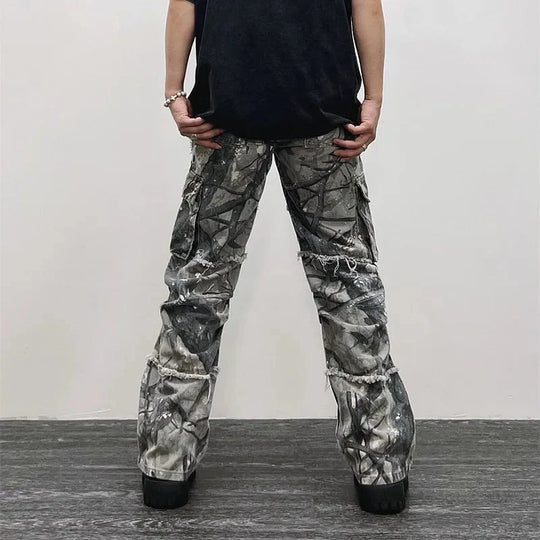 Camo Cargo Jeans – Men's Baggy Wide-Leg Denim Utility Pants