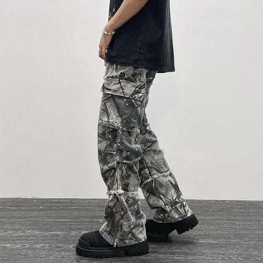 Camo Cargo Jeans – Men's Baggy Wide-Leg Denim Utility Pants