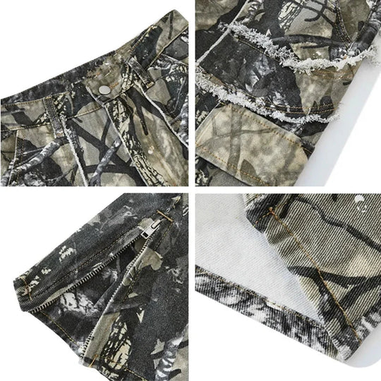 Camo Cargo Jeans – Men's Baggy Wide-Leg Denim Utility Pants