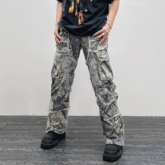 Camo Cargo Jeans – Men's Baggy Wide-Leg Denim Utility Pants