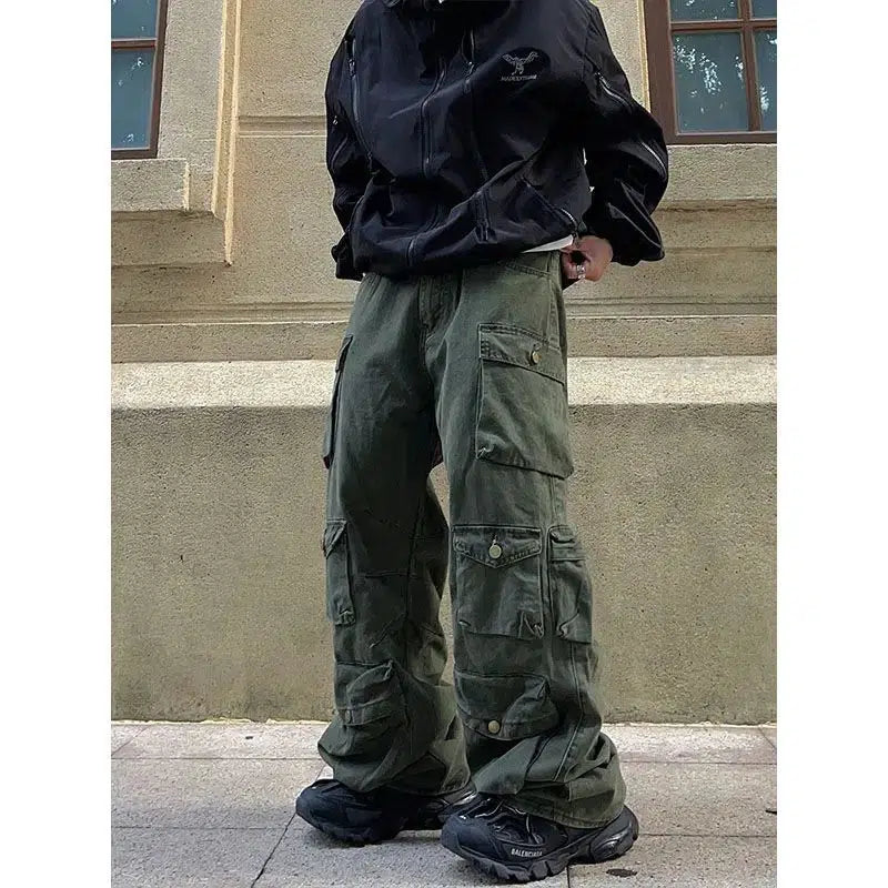 Baggy Cargo Pocket Trousers – Unisex Wide-Leg Utility Pants