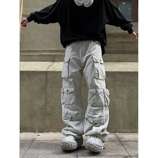 Baggy Cargo Pocket Trousers – Unisex Wide-Leg Utility Pants