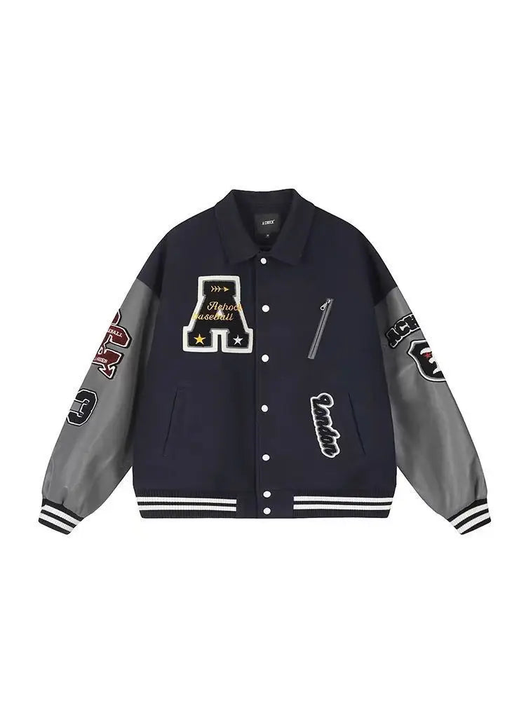 Varsity Jacket – Women's Baggy Faux Leather Sleeve Coat