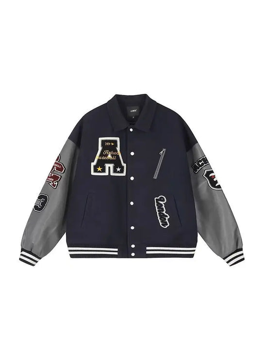 Varsity Jacket – Women's Baggy Faux Leather Sleeve Coat