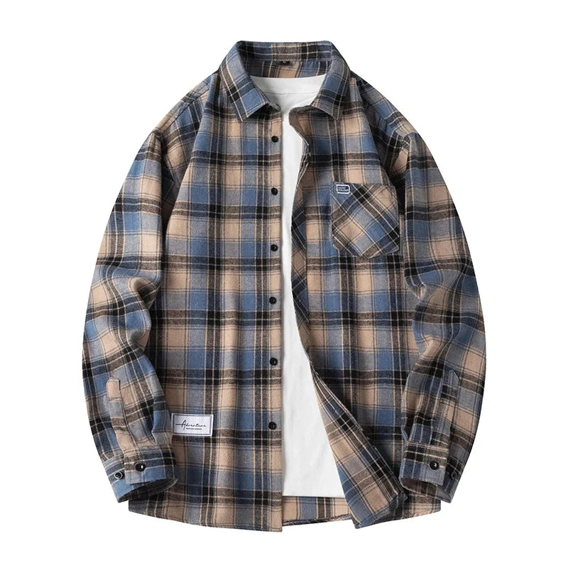 Plaid Flannel Shirt – Men's Baggy Long Sleeve Button-Up