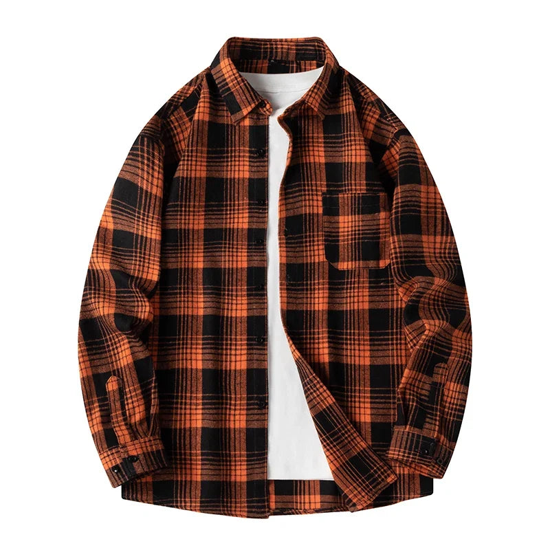 Plaid Flannel Shirt – Men's Baggy Long Sleeve Button-Up
