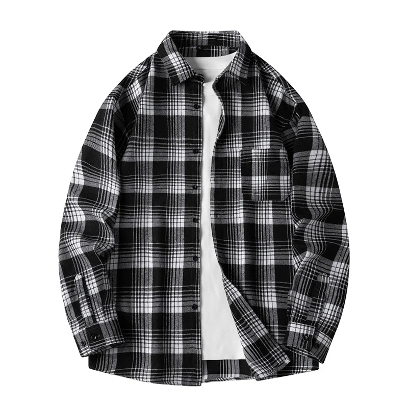 Plaid Flannel Shirt – Men's Baggy Long Sleeve Button-Up