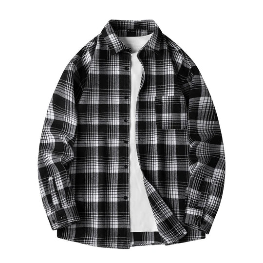 Plaid Flannel Shirt – Men's Baggy Long Sleeve Button-Up