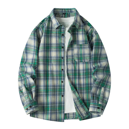 Plaid Flannel Shirt – Men's Baggy Long Sleeve Button-Up