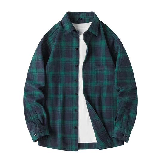 Plaid Flannel Shirt – Men's Baggy Long Sleeve Button-Up
