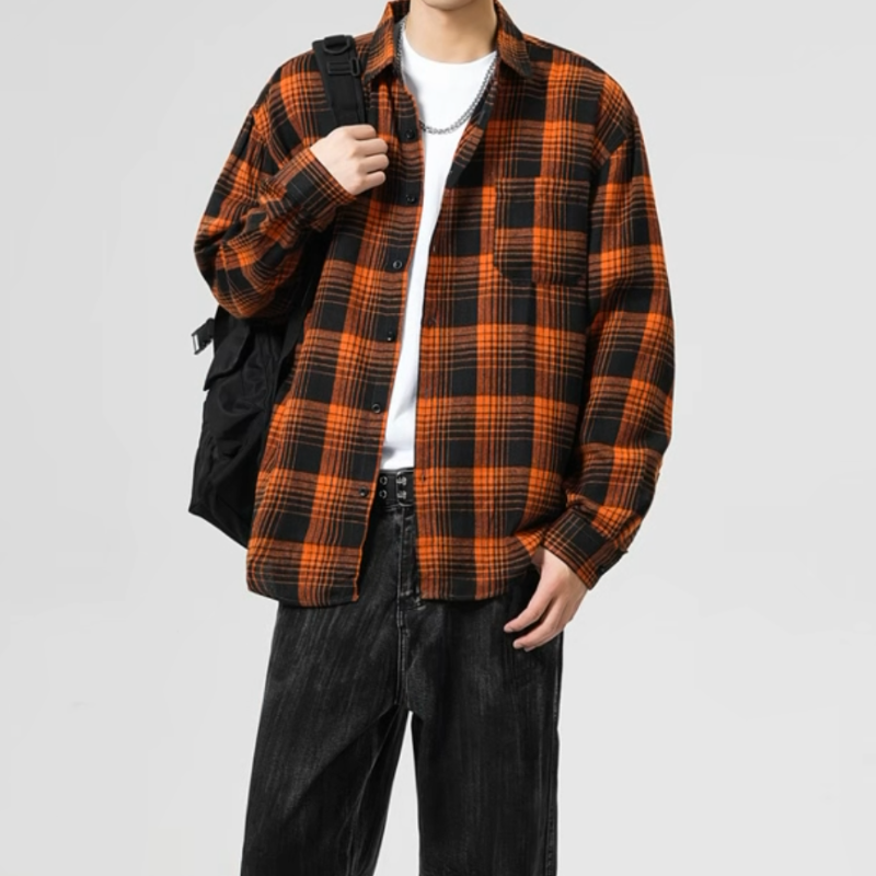 Plaid Flannel Shirt – Men's Baggy Long Sleeve Button-Up