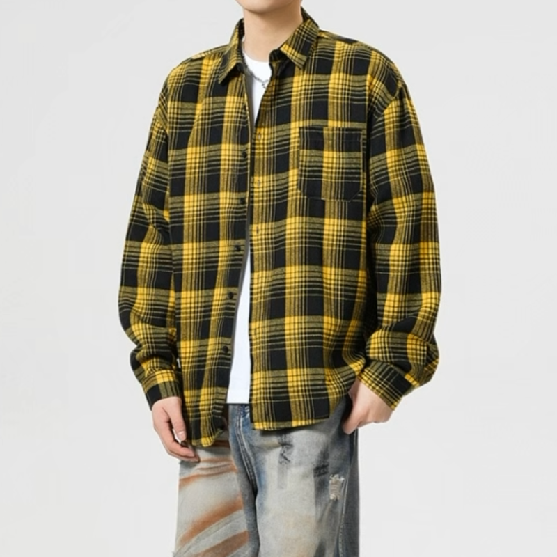 Plaid Flannel Shirt – Men's Baggy Long Sleeve Button-Up