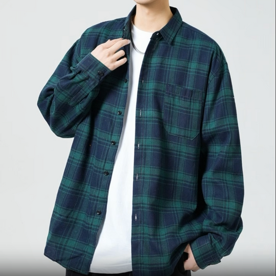 Plaid Flannel Shirt – Men's Baggy Long Sleeve Button-Up