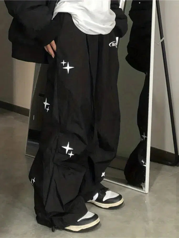Star Embroidered Joggers – Unisex Baggy Fleece Sweatpants