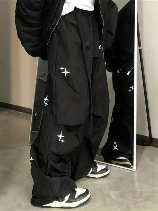 Star Embroidered Joggers – Unisex Baggy Fleece Sweatpants