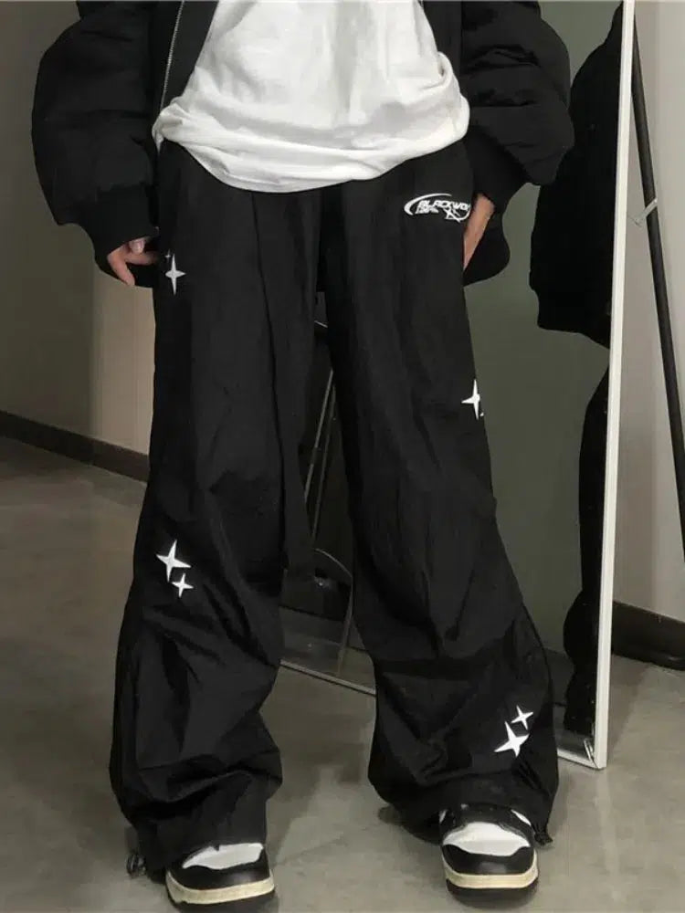 Star Embroidered Joggers – Unisex Baggy Fleece Sweatpants