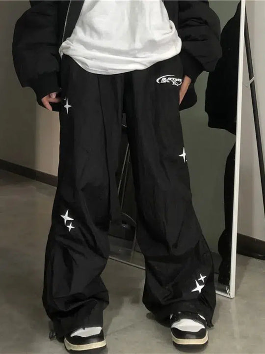 Star Embroidered Joggers – Unisex Baggy Fleece Sweatpants
