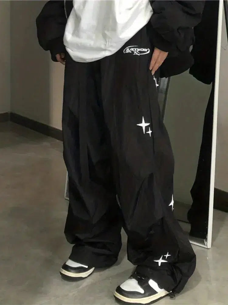 Star Embroidered Joggers – Unisex Baggy Fleece Sweatpants
