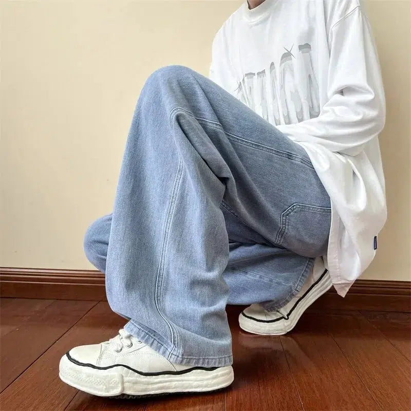 Washed Straight-Leg Jeans – Men's Baggy Relaxed Denim Fit