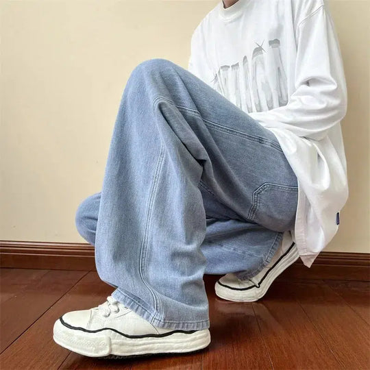 Washed Straight-Leg Jeans – Men's Baggy Relaxed Denim Fit