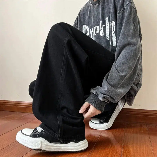 Washed Straight-Leg Jeans – Men's Baggy Relaxed Denim Fit
